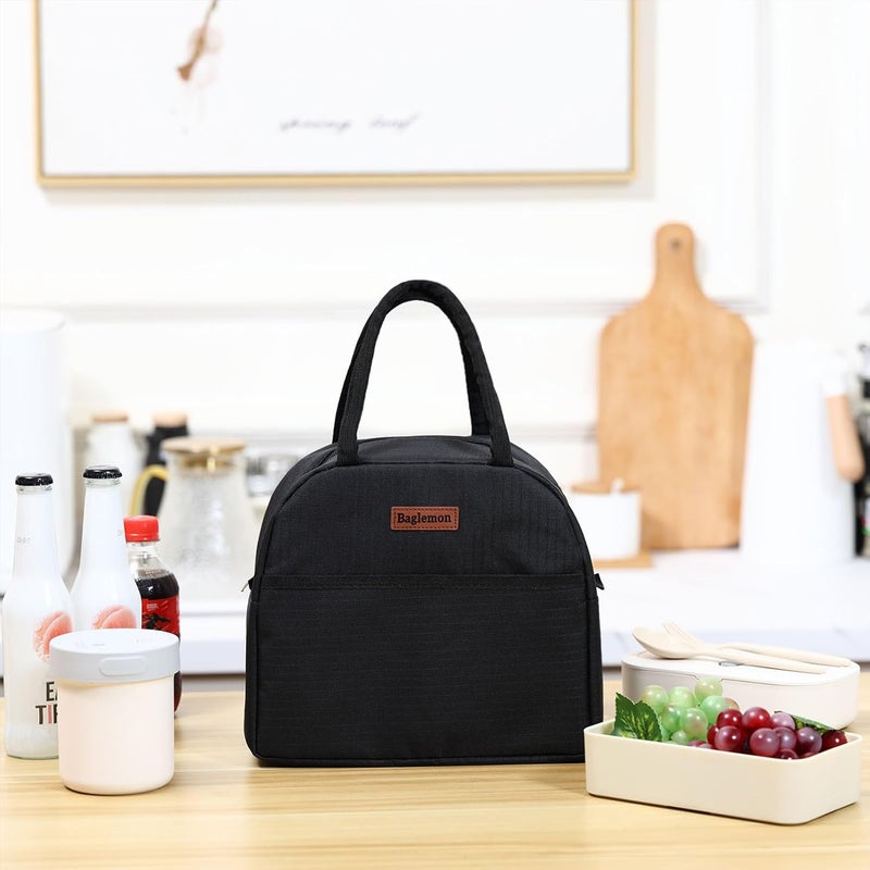 Baglemon Insulated Lunch Bag for Women Men, Lunch Containers Reusable High Capacity Lunch Tote Bags for Work Picnic (Black) - Image 5